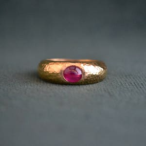 Gold and Ruby Ring, 18K Gold Ring with Ruby Gemstone, Ancient Gold Ring, Byzantine Ring, Women's Hammered Ring, Greek Artisan Jewelry