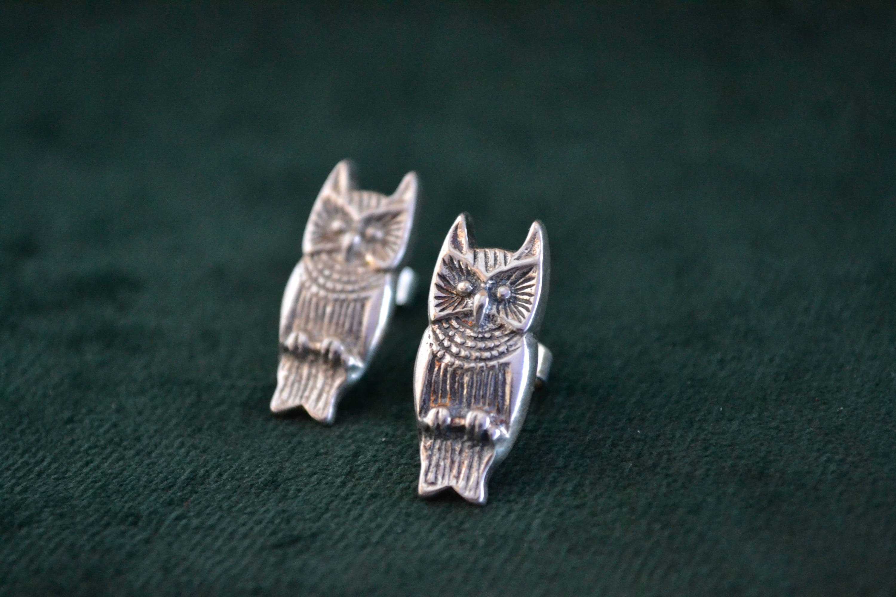 Sterling Silver Owl Earrings, Greek Handmade Studs