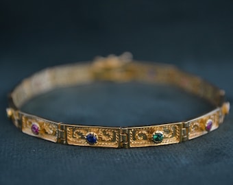 Classy Byzantine Bracelet with Multiple Stones, 22K Gold-plated Bracelet with Cubic Zirconia, Greek Artisan Bracelet with Gemstones