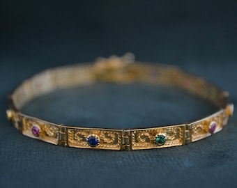 Gemstone Byzantine Bracelet, 22K Gold-plated 925 Silver with CZ, Medieval Bracelet