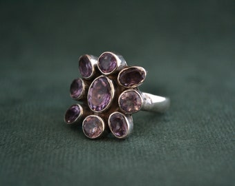 925 Silver Ring with Amethyst, Sterling Silver Multistone Ring, Handmade Gemstone Ring