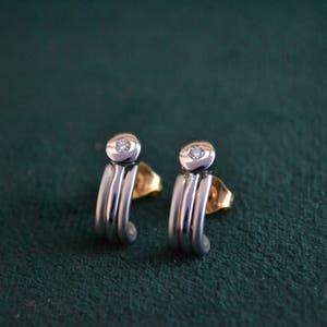 Dazzling White Gold Earrings, Mat and Shiny 18K Gold Stud Earrings, Women's Gold Studs, Gold Earrings with Diamond, Brilliant Cut, Gift image 1