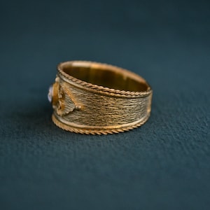 Handmade Byzantine Ring with Cubic Zirconia, 925 Silver Ring with 22K Gold-plating, Gold Etruscan Ring, Medieval Solitaire Ring, Greek Jewel image 3