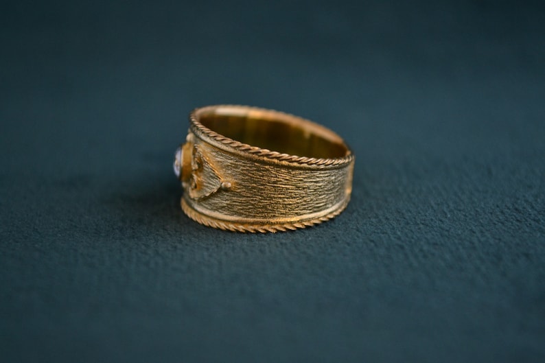 Handmade Byzantine Ring with Cubic Zirconia, 925 Silver Ring with 22K Gold-plating, Gold Etruscan Ring, Medieval Solitaire Ring, Greek Jewel image 3