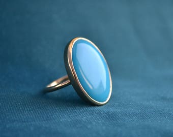 Gold and Turquoise Oval Ring, 18K Gold Ring with Turquoise Gemstone, Women's Gold Statement Ring, Fine Greek Jewelry, Artisan Jewelry