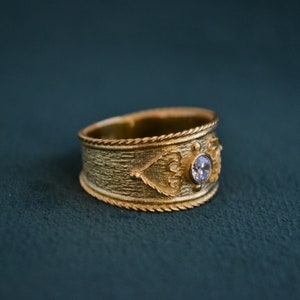 Handmade Byzantine Ring with Cubic Zirconia, 925 Silver Ring with 22K Gold-plating, Gold Etruscan Ring, Medieval Solitaire Ring, Greek Jewel image 2