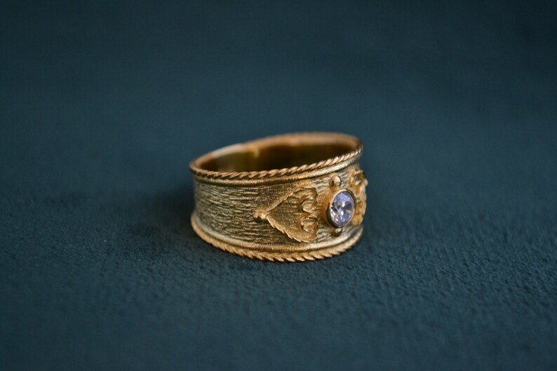 Handmade Byzantine Ring with Cubic Zirconia, 925 Silver Ring with 22K Gold-plating, Gold Etruscan Ring, Medieval Solitaire Ring, Greek Jewel image 2