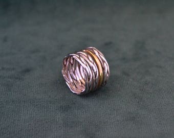 Amazing Sterling Silver and 18K Gold-filled Ring, Silver and Gold Statement Ring, Unique Women's Silver Ring, Greek Artisan Jewelry