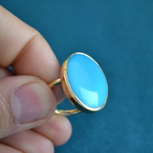 Gold and Turquoise Oval Ring, 18K Gold Ring with Turquoise Gemstone, Women's Gold Statement Ring, Fine Greek Jewelry, Artisan Jewelry image 3