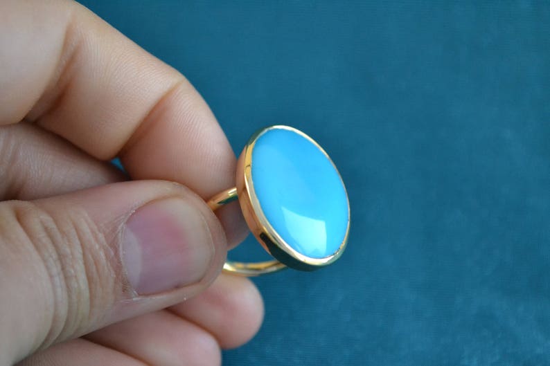 Gold and Turquoise Oval Ring, 18K Gold Ring with Turquoise Gemstone, Women's Gold Statement Ring, Fine Greek Jewelry, Artisan Jewelry image 3