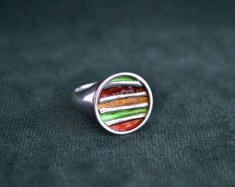 Colorful Silver and Enamel Ring, Round-shaped Sterling Silver Ring, Women's Ring, Artisan Jewelry Designs, Handmade Colorful Ring