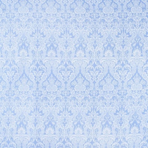 Blue damask fabric blue and white floral fabric damask print Etsy