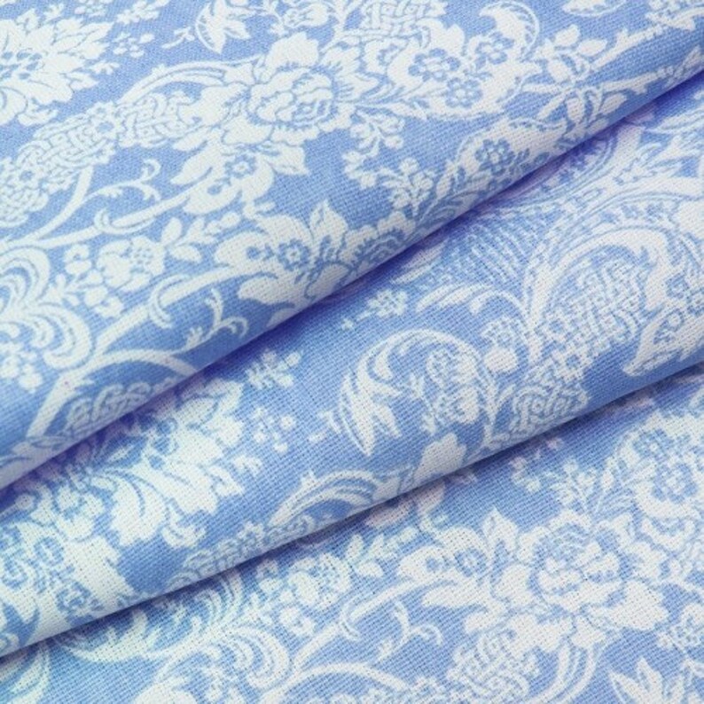 Blue damask fabric blue and white floral fabric damask print Etsy