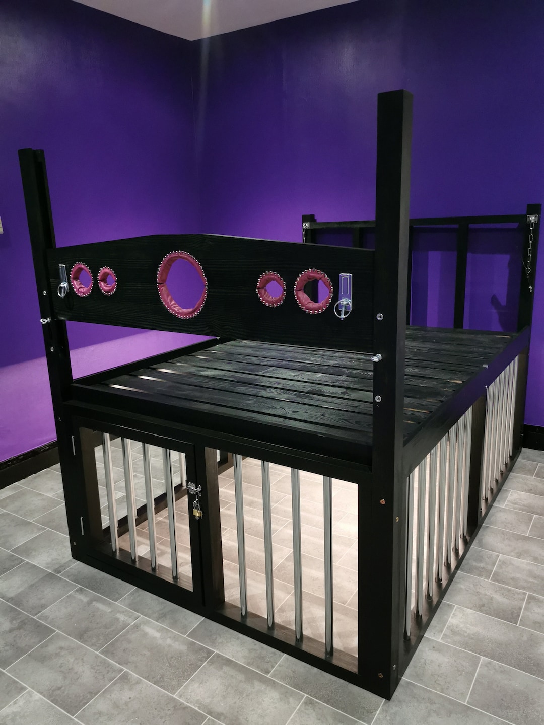 Bondage Bed With Cage and Light Bedroom Fetish Bed Fetish Toys