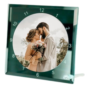 Wedding Photo Desk Clock for Him/Her, Customized Gift Clock, Desk Clock, Table Clock, Stunning Glass Mirror Clock, Wedding, Anniversary Gift