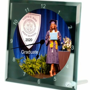 Personalized Graduation Glass Clock, Unique Clock, Shelf Clock, Gift Clock, Quartz Clock, Handmade Clock, Table Clock, Memory 8" Clock
