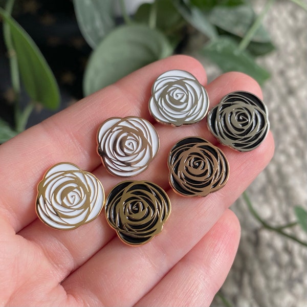 Black or White Rose enamel pin badge