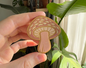 Wrinkly Peach Mushroom Wooden Magnet