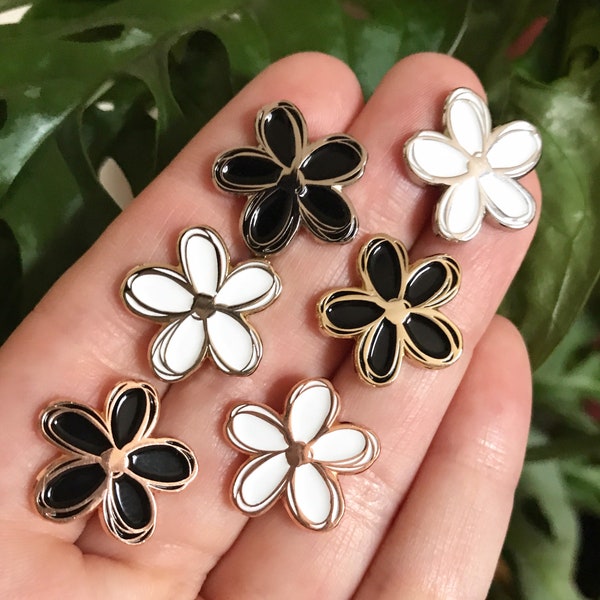 Black or White Blossom Enamel Pins