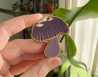 Purple Cortinarius Mushroom Wooden Magnet