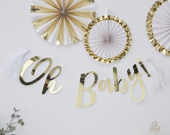 Gold Oh Baby Bunting, Baby Shower Decorations, Baby Shower Party, Oh Baby Decorations, Gold Baby Shower Decor, Gender Reveal Party
