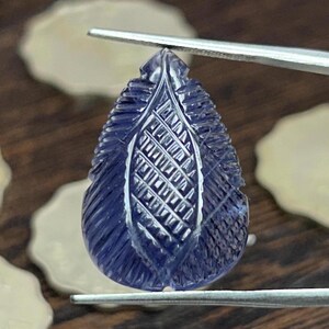 AAA+ Iolite Hand Carved Flower Gemstone Natural Loose Stone Fancy Blue Leaf Carving for Jewelry Making Gift Anniversary Special