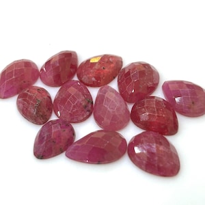 Natural Ruby Rose Cuts for Making jewelry 9x6mm - 10x6mm Pear Ruby AAA+ Quality Lot Genuine  Ruby Glass Filled Flat Back Loose Ruby Gemstone