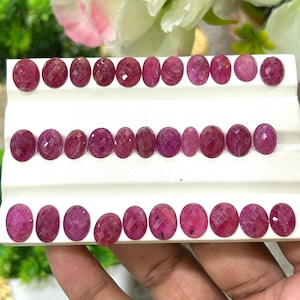 Natural Ruby Rose Cuts for Making jewelry 10x7mm-11x8mm Oval Ruby AAA+ Quality Lot Genuine Ruby Glass Filled Flat Back Loose Ruby Gemstone