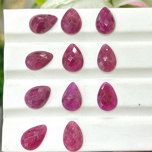 Natural Ruby Rose Cuts for Making jewelry 12x9mm-13x10mm Pear Ruby AAA+ Quality Lot Genuine Ruby Glass Filled Flat Back Loose Ruby Gemstone