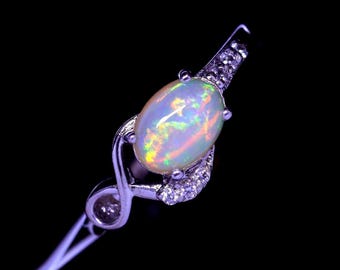 Natural Opal Sterling Silver Halo Ring: October Birthstone Jewelry