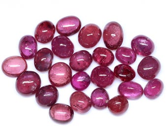 Cabochons rubis : Verre, Rouge rosâtre, Ovale, 6-7 mm, 25 pièces