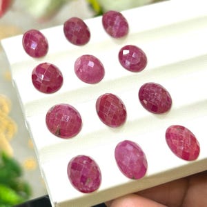 Natural Ruby Rose Cuts for Making jewelry 11x12 mm 48 Ct Oval Ruby AAA+ Quality Lot Genuine Ruby Glass Filled Flat Back Loose Ruby Gemstone