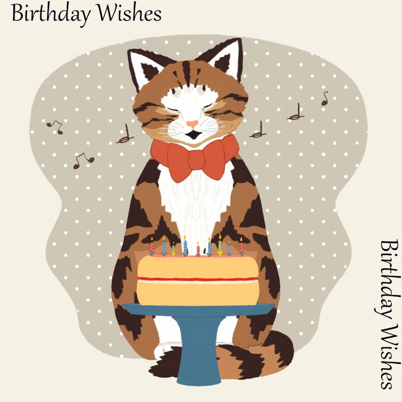 Chat Forestier Norvegien Avec Gateau Danniversaire Carte Etsy France