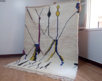 Marocchino moderno Beni Ourain Style - Tappeto multicolore 7.8x5.9ft / 240x181CM circa Tappeto marocchino Design, tappeto fatto a mano / tappeto shag marocchino Lana