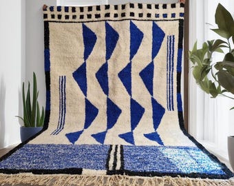 Moroccan Handmade rug ,Moroccan Woven style Morocco wool Berber Rug, modern rug, Hand woven rug,  Berber woven style - Blue Rug Morocco