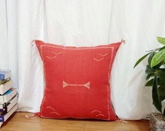 Red Cactus throw - Cactus Silk Pillow, Moroccan sabra pillow 20"x20" Cactus Red Pillow Moroccan Boho CUSHION Moroccan Style pillow