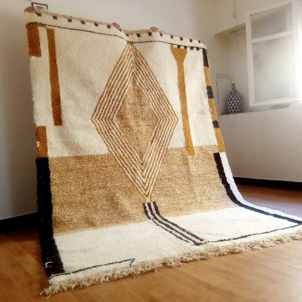 Moroccan Handmade rug ,Beni ourain Woven style Morocco wool Berber Rug, modern rug, Hand woven rug, Azilal Berber style - Brown Rug Morocco