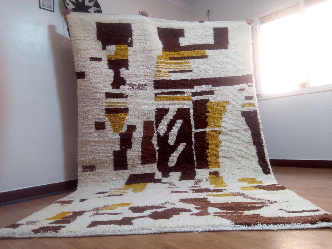 Modern Moroccan Rug - Beni Ourain Style - Brown & Yellow Rug , Moroccan ...