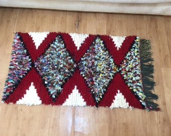 Vintage Moroccan Boucherouite 4.2x2.2 ft - berber Rug - Authentic rugs -  Wool - Morocco rug - handmade Moroccan rug - colored rug
