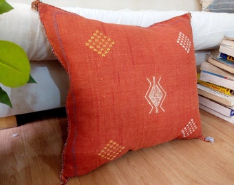 Orange pillow silk - Cactus Silk Pillow, Moroccan sabra pillow 19.2",17.7" Cactus Orange Pillow Moroccan Boho CUSHION Moroccan Style pillow