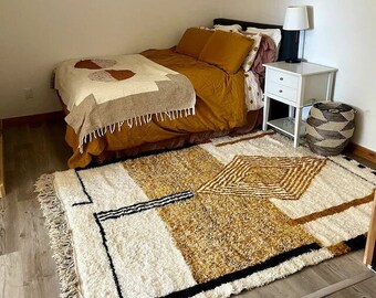 Moroccan Handmade rug , wool hand woven carpet
