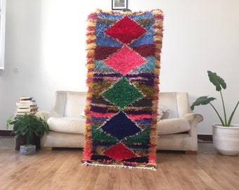 Vintage Moroccan Boucherouite 5.9x2.4 ft - berber Rug - Authentic rugs -  Wool - Morocco rug - handmade Moroccan rug - colored rug