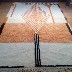 Moroccan Handmade rug ,Beni ourain style Morocco wool Berber Rug, modern rug, Hand woven rug, Azilal Berber style Orange Rug Morocco image 2