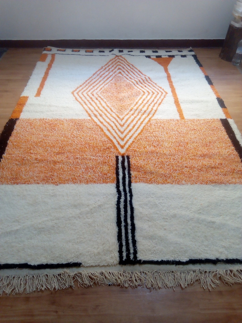 Moroccan Handmade rug ,Beni ourain style Morocco wool Berber Rug, modern rug, Hand woven rug, Azilal Berber style Orange Rug Morocco image 2