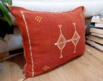 Cactus Silk Pillow, Moroccan sabra orange pillow 17.3",116.9" Cactus Pillow Moroccan Boho CUSHION Moroccan Style pillow