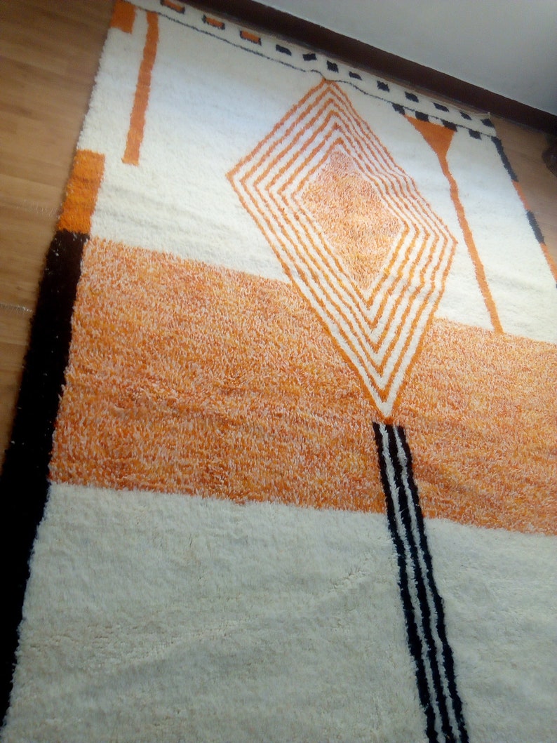 Moroccan Handmade rug ,Beni ourain style Morocco wool Berber Rug, modern rug, Hand woven rug, Azilal Berber style Orange Rug Morocco image 4