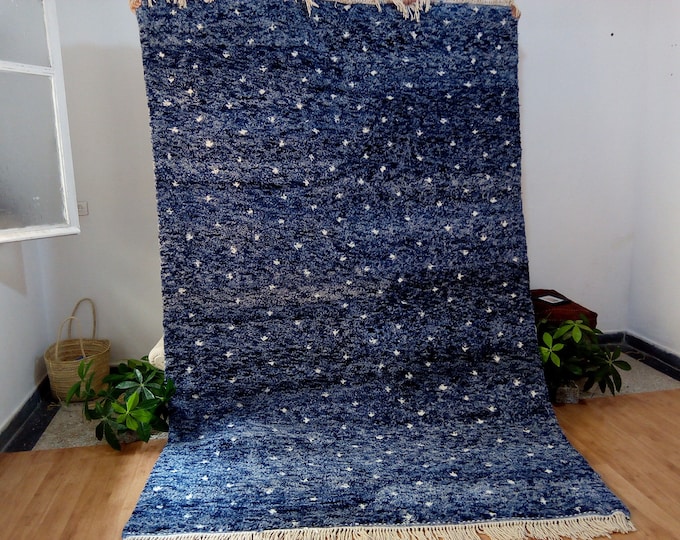 Featured listing image: Beni Ourain Style - Dark Blue Sky & Starts Pattern - Berber Style, Full wool rug ,Moroccan Rug ,rug from morocco , Handmade rug - handwoven