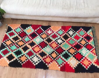 Vintage Moroccan Boucherouite 5.9x2.7 ft - berber Rug - Authentic rugs -  Wool - Morocco rug - handmade Moroccan rug - colored rug