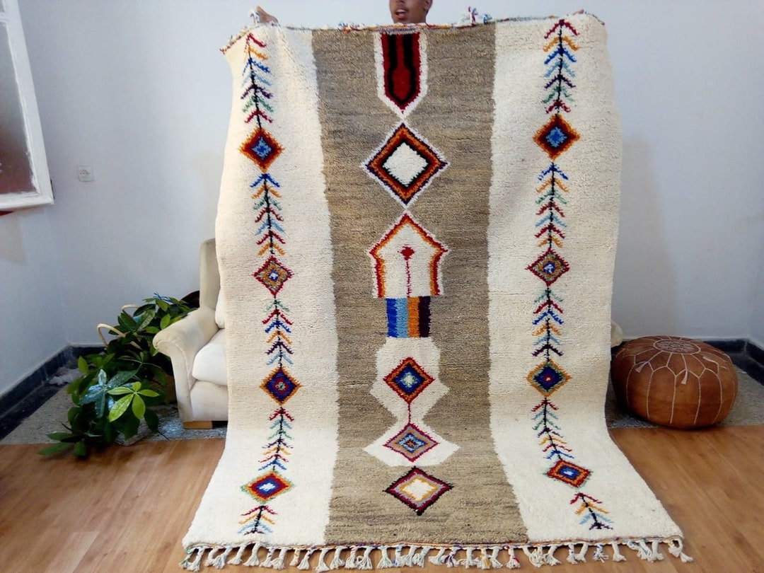 Beni Ourain Style Morocco Rug - Hand Woven Rug - Blue Green Design ...