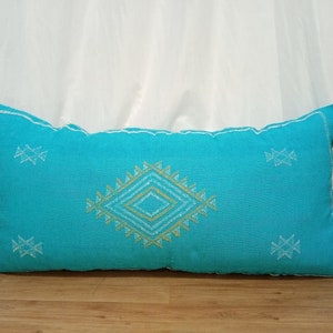 LUMBAR Sabra silk Cactus Silk Pillow turquoise , Moroccan sabra pillow 38&quot;x18.9&quot; Cactus  Boho CUSHION Moroccan Style pillow